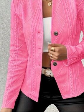 Pink Knit Blazer Jacket - Women's Cozy Structured Coat